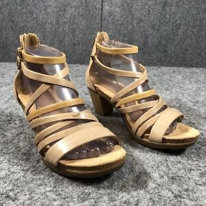 Bussola Sandals Womens Size 9-9.5 Beige Leather Strappy Block Heel Zip Comfort‎